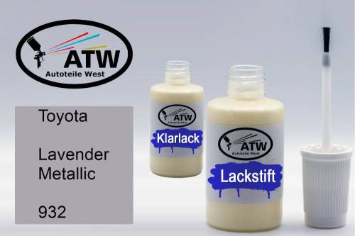 Toyota, Lavender Metallic, 932: 20ml Lackstift + 20ml Klarlack - Set, von ATW Autoteile West.